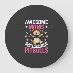 Relógio Grande Mães de Pitbull Incríveis Têm Tatuagens Cachorro E