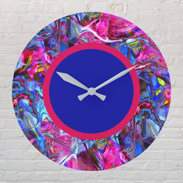 Relógio Grande Magenta e Blue Swirl Modern Wall Clock (Criador carregado)