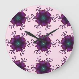 Relógio Grande Magenta Floral em Flor Flor Botânica Moderna
