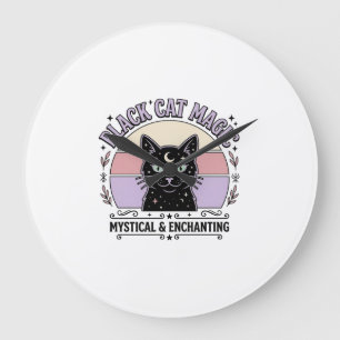 Relógio Grande Magia de Gato Preto Gato Preto Vintage Arte Vetori
