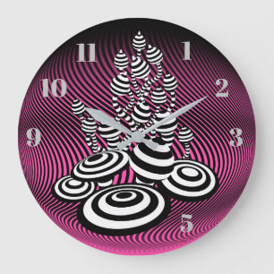 Relógio Grande Magic Mushroom óptico rosa design Wall Clock.