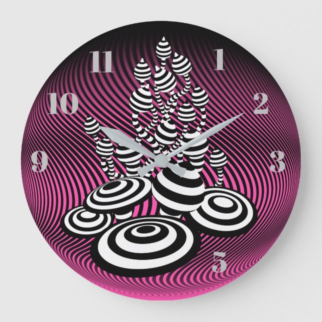 Relógio Grande Magic Mushroom óptico rosa design Wall Clock. (Frente)