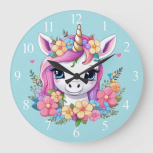 Relógio Grande Magical Baby Unicorn with Flowers