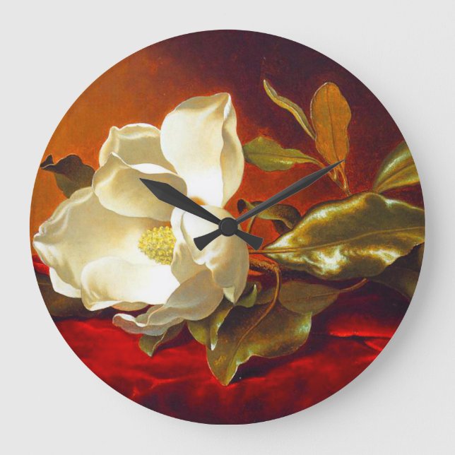 Relógio Grande Magnolia em Red Velvet Martin Johnson Heade (Frente)
