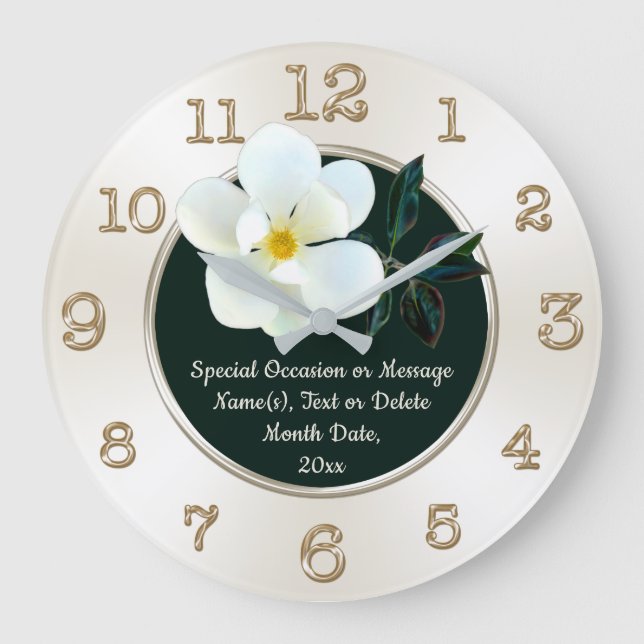 Relógio Grande Magnolia Wall Clock, presentes personalizados para (Frente)