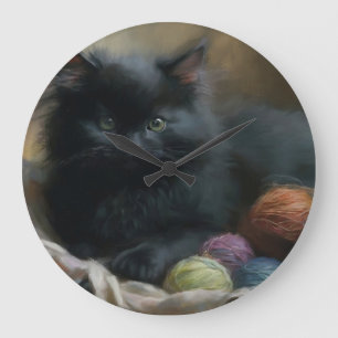 Relógio Grande Maldito Companheiro de tricô Gatinho Preto Com Fio