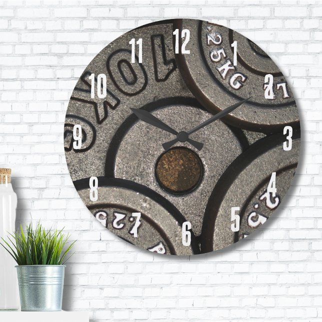 Relógio Grande Malhação de Pesos do Gym Preto (Gym Workout Fitness Weight Plates Weightlifting Large Clock)