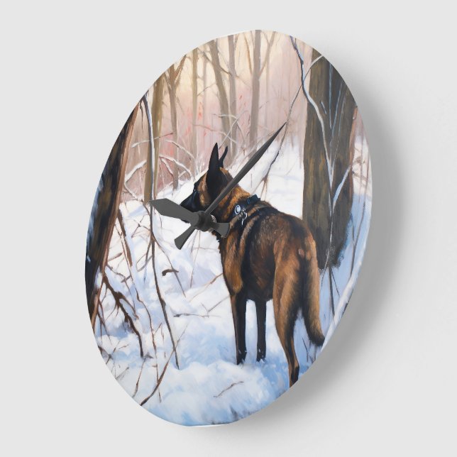 Relógio Grande Malinois Belga Deixe Nevar Natal (Ângulo)