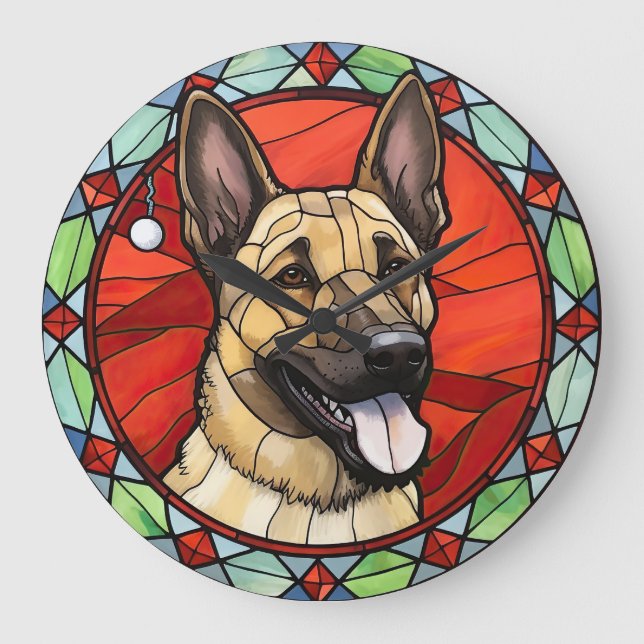 Relógio Grande Malinois Belga - Natal de Vidro Estreito (Frente)