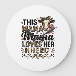 Relógio Grande Mama Ama Seu Rebanho Camisa Vintage Vaca Mãe Desig