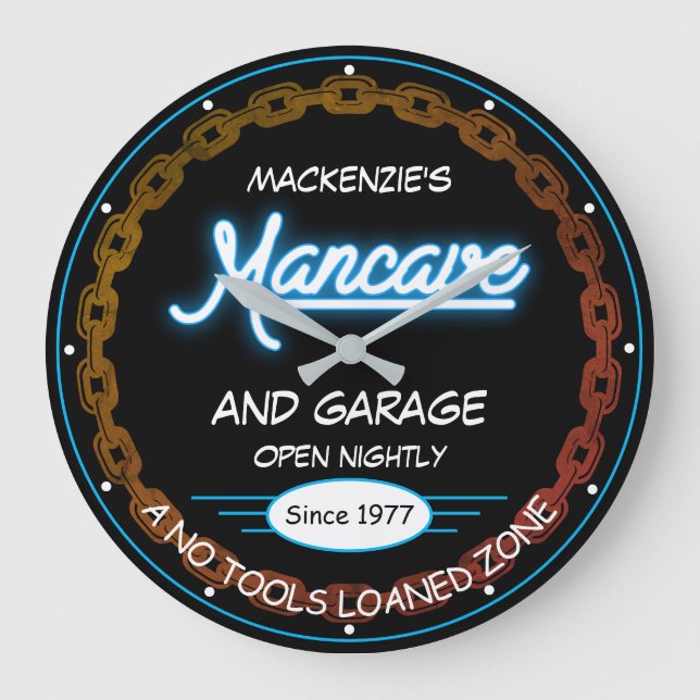 Relógio Grande Mancave e Garage Name Date Chain Blue em preto (Frente)