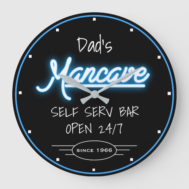 Relógio Grande Mancave Neon Blue Script Pai Qualquer Retro De Nom (Frente)