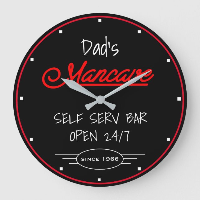 Relógio Grande Mancave Red Script Pai Qualquer Nome Bar Preto (Frente)