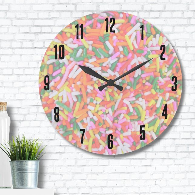 Relógio Grande Manchas Coloridas do Arco-Íris (Cute Trendy Rainbow Sprinkles Candy Pattern Large Clock)