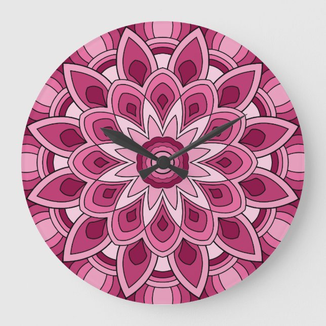 Relógio Grande Mandala a rosa (Frente)
