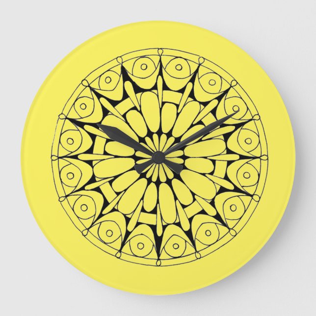 Relógio Grande Mandala Amarelo e Preto (Frente)