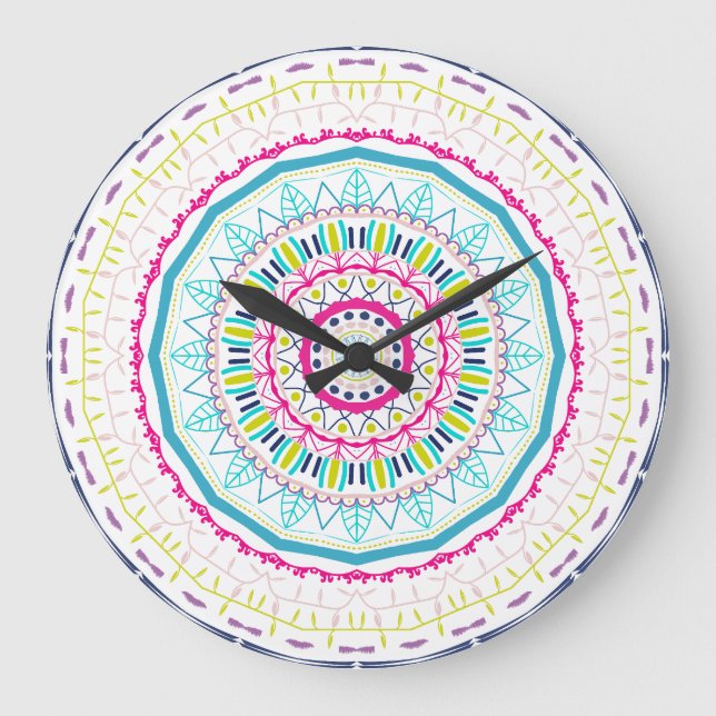 Relógio Grande mandala colorida (Frente)