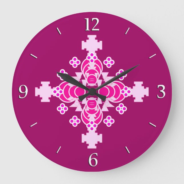 Relógio Grande Mandala - cor-de-rosa pálido e ameixa (Frente)
