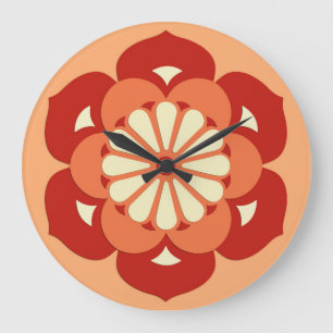 Relógio Grande Mandala da flor de Lotus, laranja Pastel e