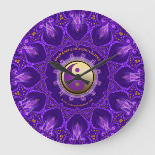 Relógio Grande Mandala de Cura de Energia Rosa Dourado Roxo