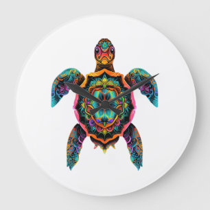 Relógio Grande Mandala de Tartaruga Marinha Arte Animal Oceano Bo