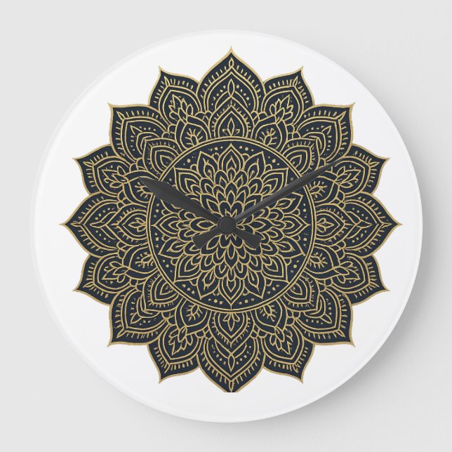 Relógio Grande Mandala Dourada e marinho (Frente)