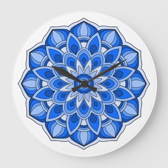 Relógio Grande Mandala em azul (Frente)