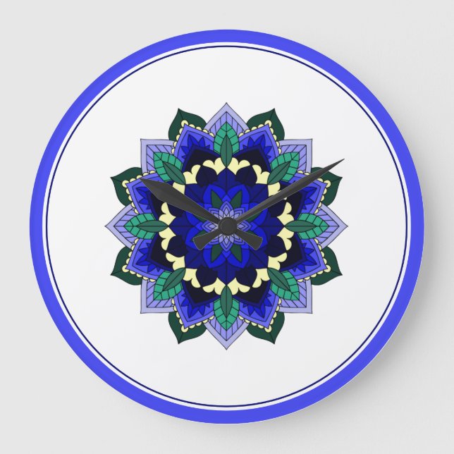 Relógio Grande Mandala em azul (Frente)
