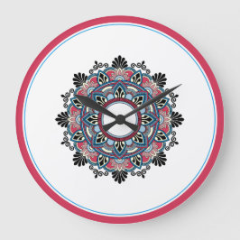 Relógio Grande Mandala em rosa e azul