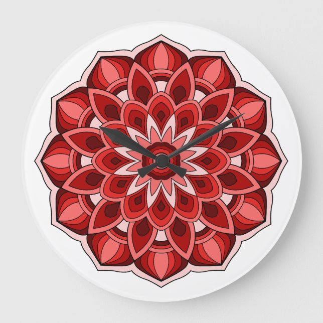 Relógio Grande Mandala em vermelho (Frente)