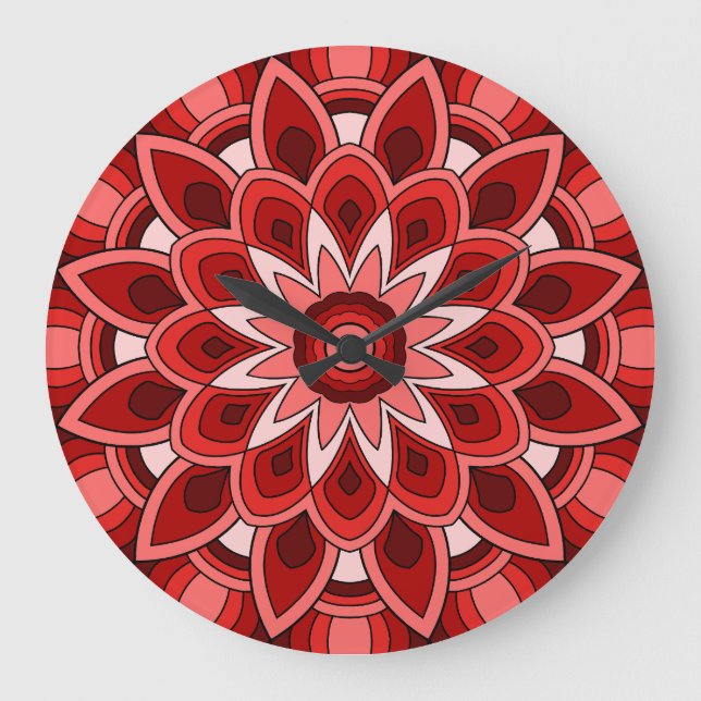 Relógio Grande Mandala em vermelho (Frente)