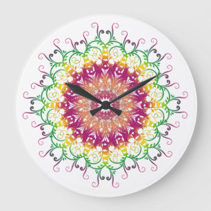 Relógio Grande Mandala floral étnica.