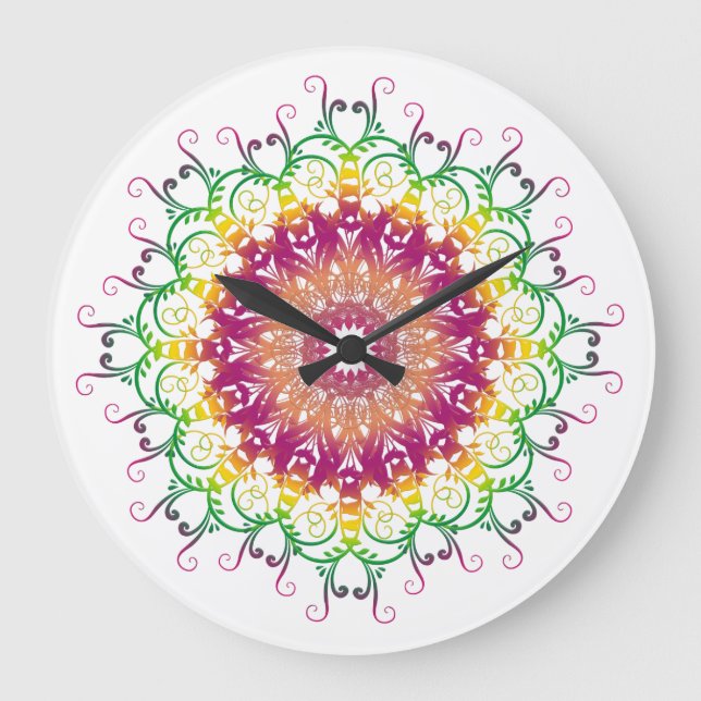 Relógio Grande Mandala floral étnica. (Frente)