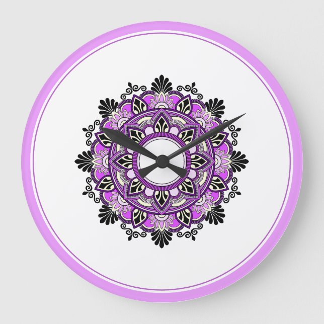 Relógio Grande Mandala in pink & purple (Frente)