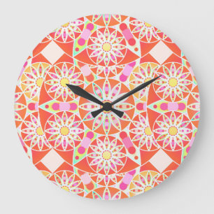Relógio Grande Mandala pattern, coral red, pink, gold