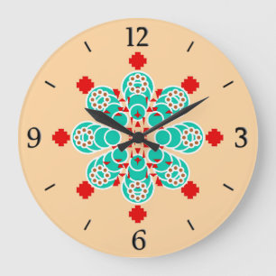 Relógio Grande Mandala - Turquesa e pêssego