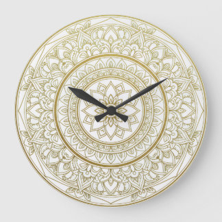 Relógio Grande Mandala Zen Wall Clock - Dourado e branco Espiritu