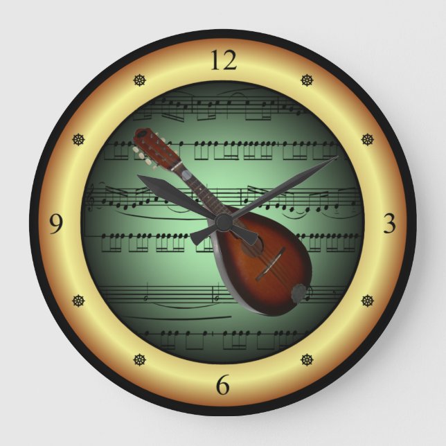 Relógio Grande Mandolin ~ Sheet Music ~ Verde/Dourado Background  (Frente)