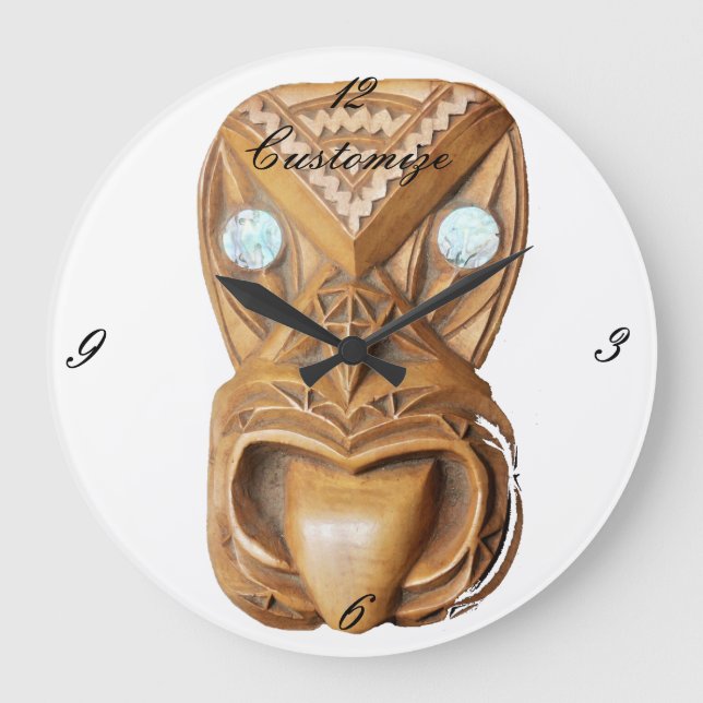 Relógio Grande Maori Tiki Face Thunder_Cove (Frente)
