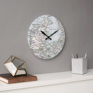 Relógio Grande Mapa antigo de Dinamarca, Danmark em Dinamarquês,