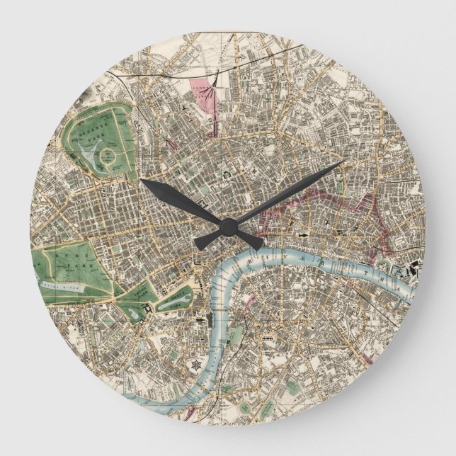 Relógio Grande Mapa Antigo de Londres, Inglaterra (1853) (Frente)