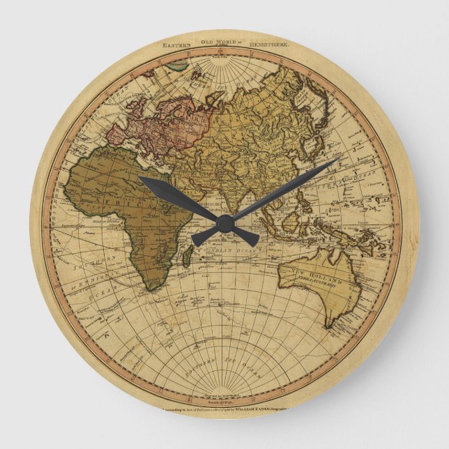 Relógio Grande Mapa antigo do Hemisfério Leste de William Faden,  (Frente)