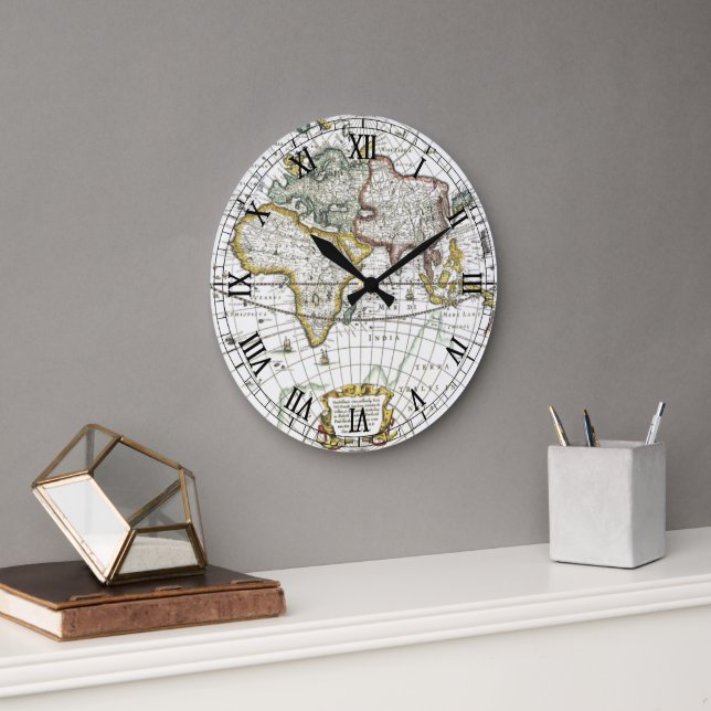 Relógio Grande Mapa antigo do mundo por Hendrik Hondius, 1630 (Escritório)