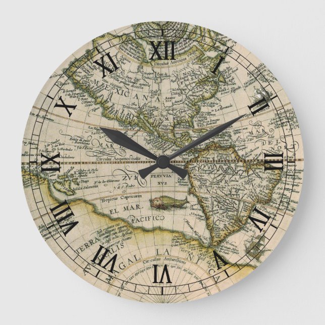 Relógio Grande Mapa Antiquado, 1596, America Sive Novus Orbis (Frente)