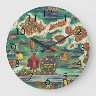 Relógio Grande Mapa de Dole, 1950, do Havaí Joseph Feher Dark