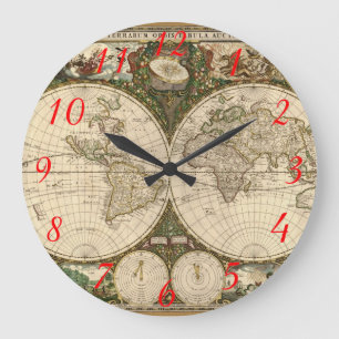 Relógio Grande Mapa do mundo 1660 da antiguidade por Frederick de