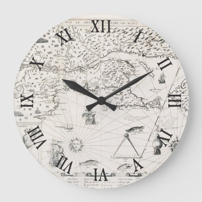 Relógio Grande Mapa do mundo medieval Quebeque Novo-France (Frente)