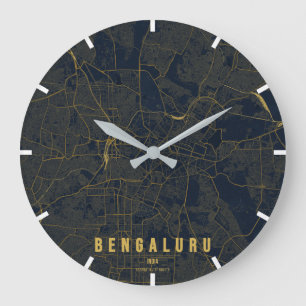 Relógio Grande Mapa Minimalista da Cidade de Bengaluru Índia