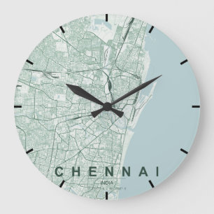 Relógio Grande Mapa Minimalista da Cidade de Chennai Índia
