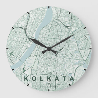 Relógio Grande Mapa Minimalista da Cidade de Kolkata, Índia